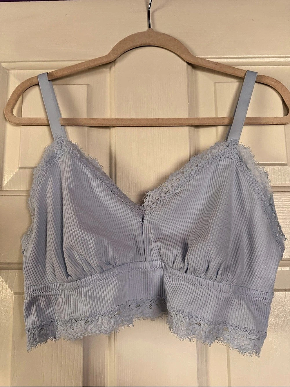 Aerie Real Soft Ribbed Lace Bra Top Blue size XL